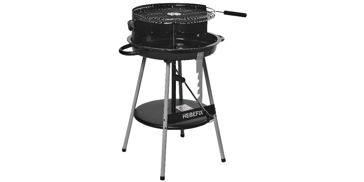 Grill ogrodowy węglowy ACTIVA Hebefix 10560 Okrągły, Stabilność, stelaż, lekkość, mobilność,  Grill z podniesionym rusztem na białym tle.