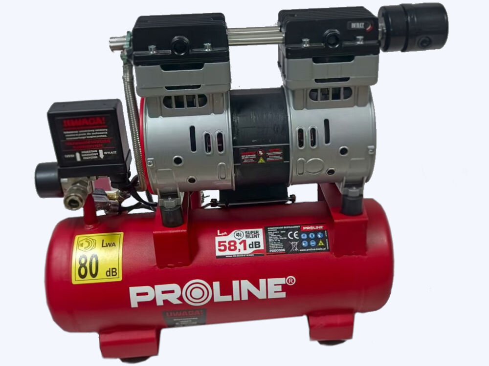 Kompresor bezolejowy PROLINE P200006 Kompresor bezolejowy 750W 17 kg uchwyt mobilność zastosowanie domowe i warsztatowe