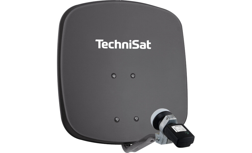 Antena czasza TECHNISAT Digidish 45 kompaktowa antena satelitarna do telewizji, dyskretny odbiór sygnału, antena po skosie na białym tle