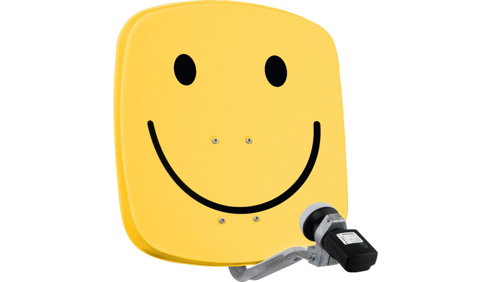 Antena czasza TECHNISAT Digidish 45 kompaktowa antena satelitarna do telewizji, dyskretny odbiór sygnału, antena po skosie na białym tle