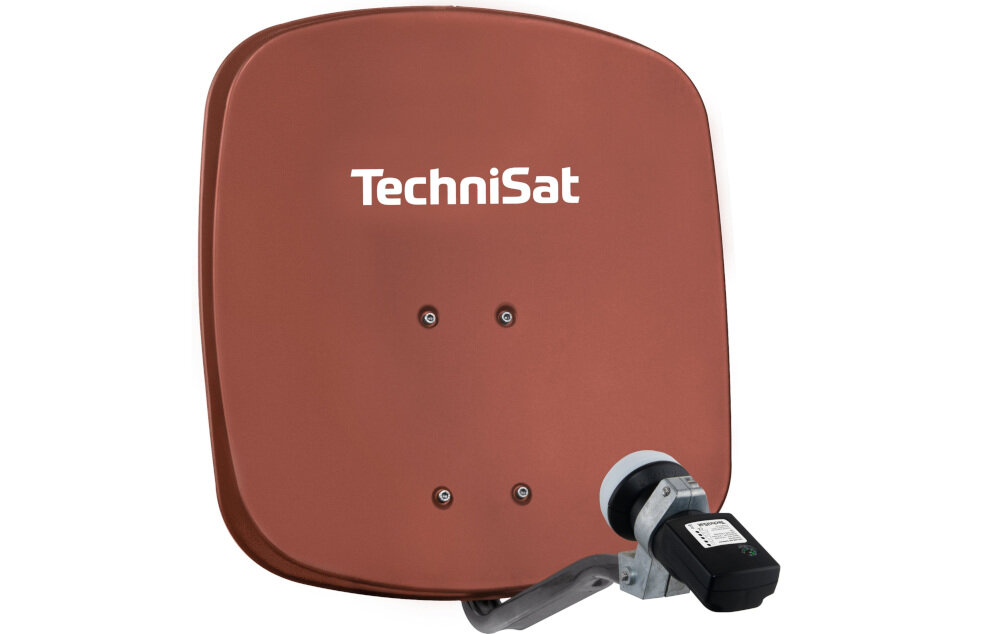 Antena czasza TECHNISAT Digidish 45 kompaktowa antena satelitarna do telewizji, dyskretny odbiór sygnału, antena po skosie na białym tle