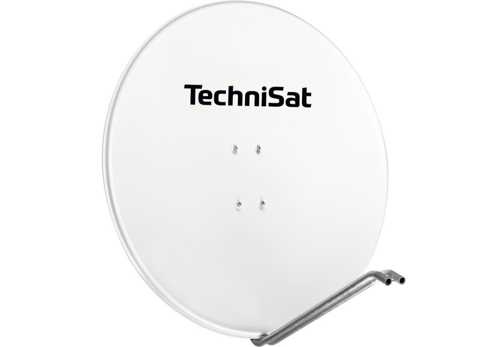 Antena czasza TECHNISAT Satman 850 Plus z aluminium, obustronna powłoka proszkowa, odporność na warunki atmosferyczne, antena po skosie na białym tle