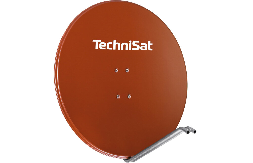 Antena czasza TECHNISAT Satman 850 Plus 85 cm, wysoki zysk 38,2 dB, odbiór sygnału satelitarnego UHD 4K, antena po skosie na białym tle