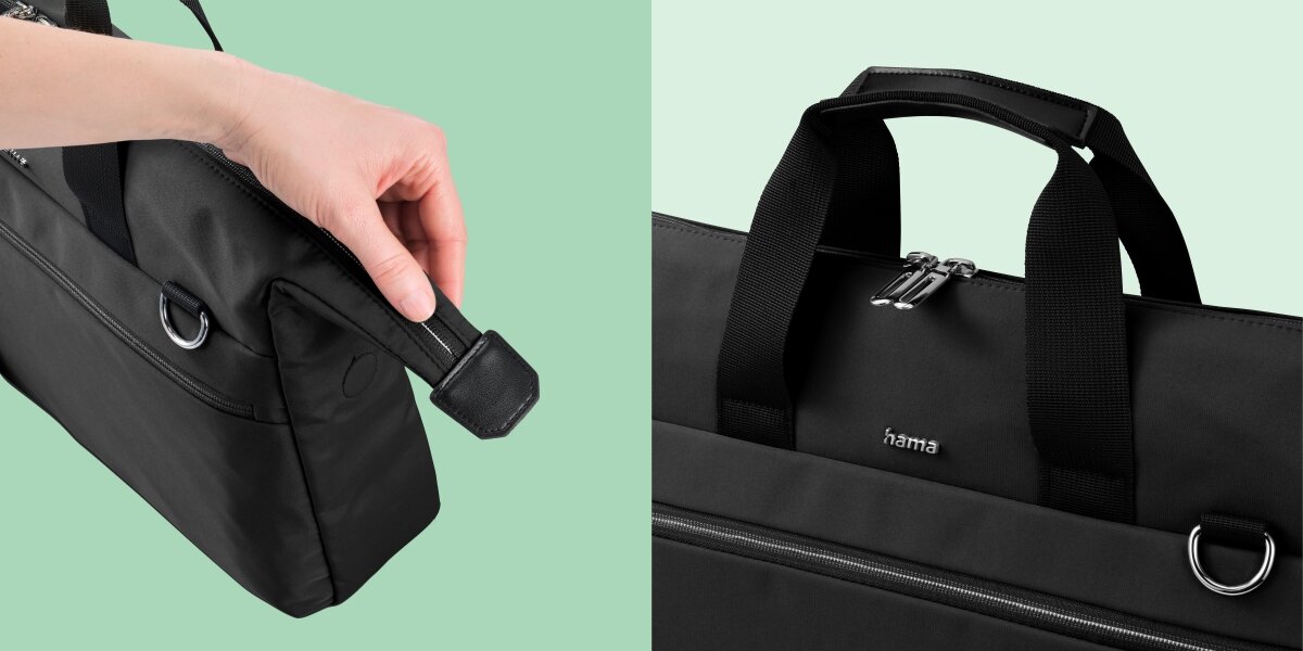 Torba na laptopa HAMA Ultimate 15.6 - 16.2 cala Czarny Zbliżenie na detale torby Hama: solidny zamek błyskawiczny oraz miękko wyściełane rączki do przenoszenia.