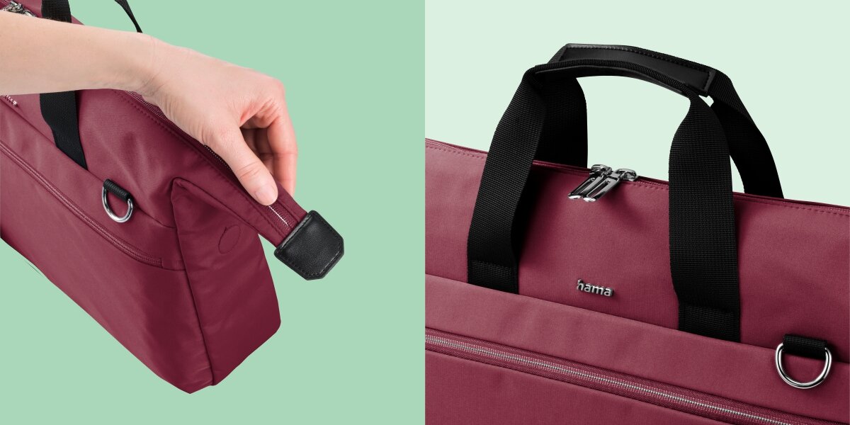 Torba na laptopa HAMA Ultimate 15.6 - 16.2 cala Czerwony Zbliżenie na detale torby Hama: solidny zamek błyskawiczny oraz miękko wyściełane rączki do przenoszenia.