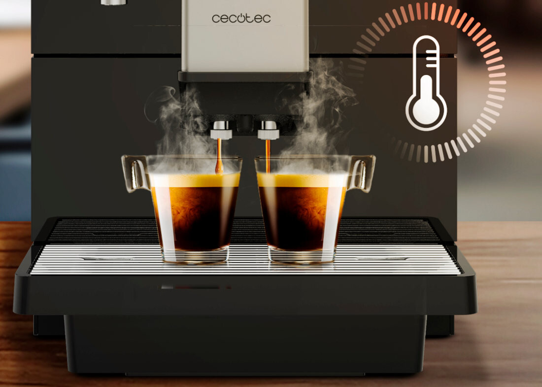 Ekspres CECOTEC Cremmaet Lounge Temperatura napojów Podwójny bojler regulacja temperatury kawa zakres gorąca czekolada smak konsystencja
