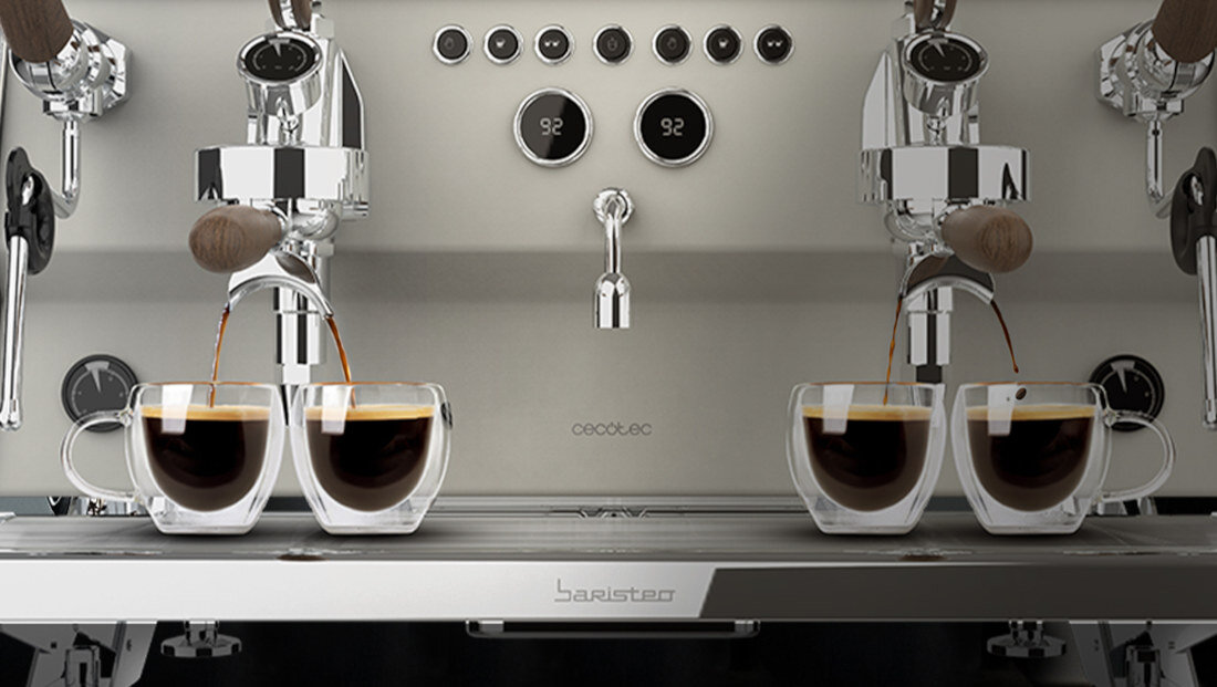 Ekspres CECOTEC Baristeo Gastro dwuetapowa preunfuzja system wstępnego zxaparzania kawa smak crema aromat rozwiązanie