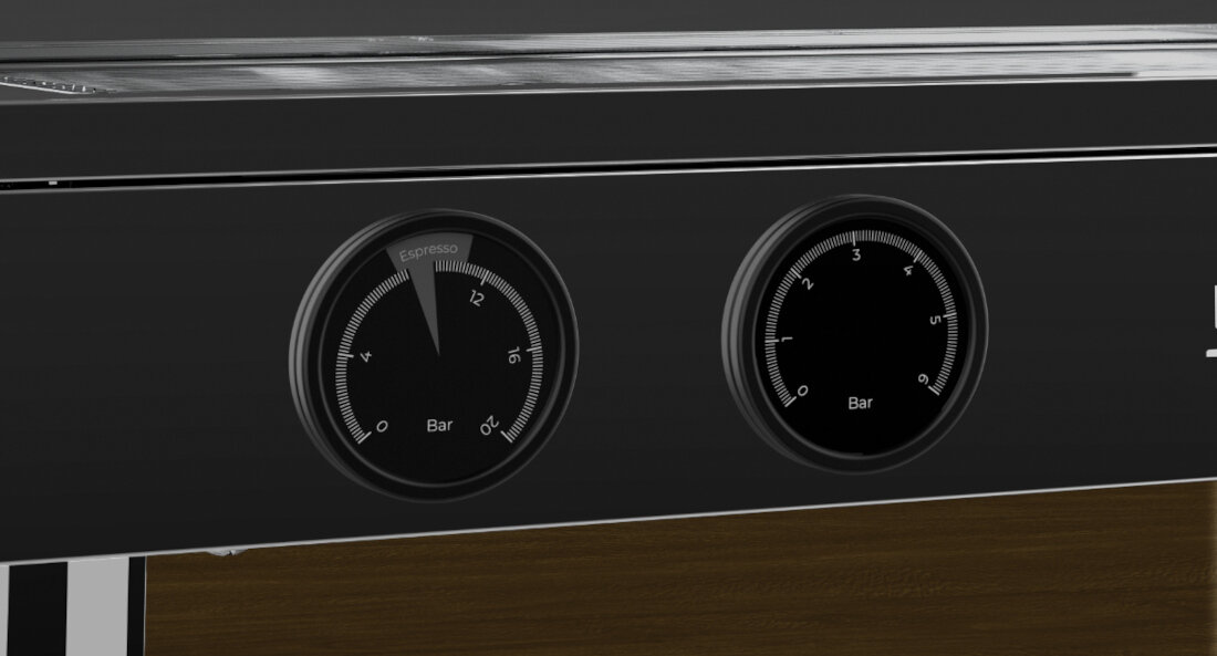 Ekspres CECOTEC Baristeo Mattina Pełna kontrola procesu Podwójne manometry bieżący monitoring ciśnienia kontrola parzenie