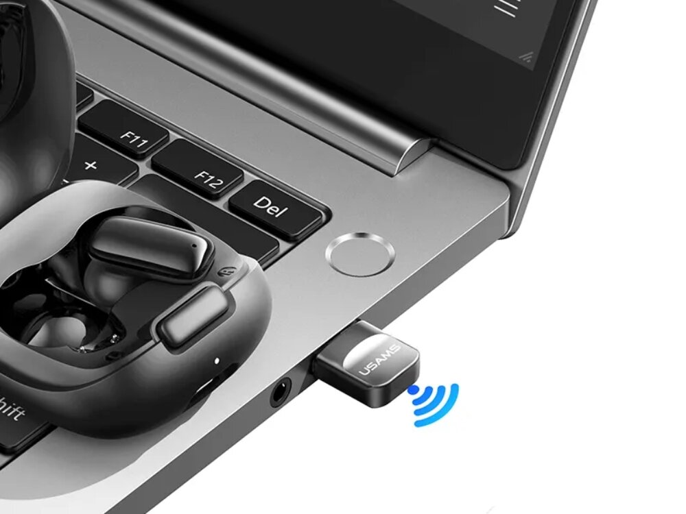 Adapter USAMS US-ZB285 Bluetooth 5.1
adapter podpięty pod laptopa bluetooth 5.1 port usb bezprzewodowe połączenie urządzenia system windows bez sterowników