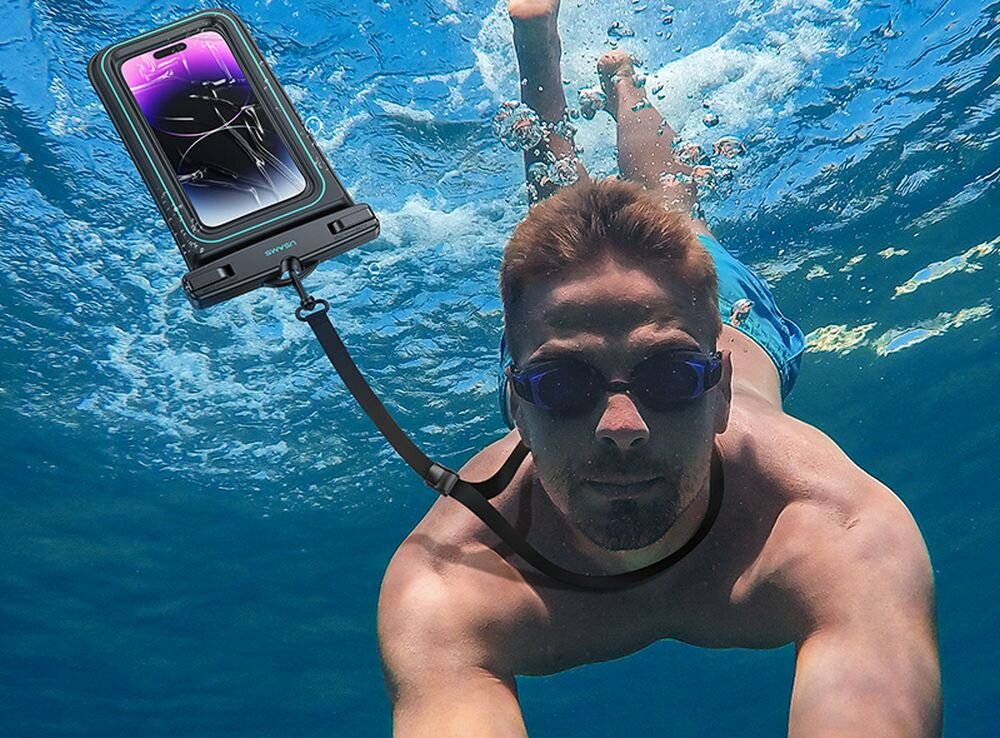 USAMS Etui Wodoodporne 6.7 cala IP68 czarne stylowe odporne na wstrząsy i kurz