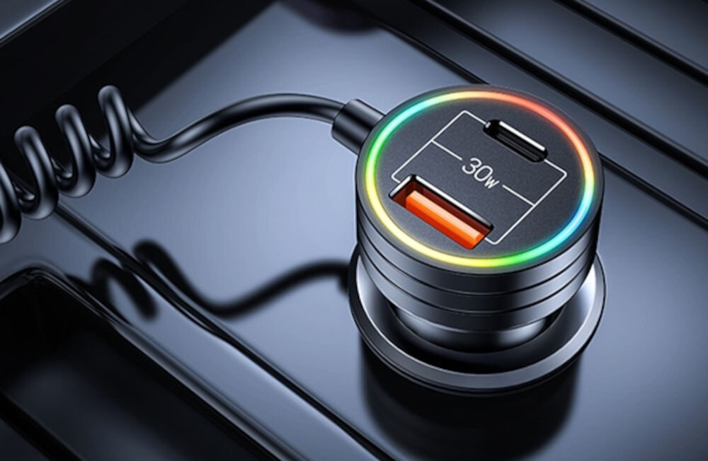 Ładowarka samochodowa USAMS C33 60W Fast Charge Czarny
ładowarka ze sprężynowym kablem wpięta w samochodzie
ładowarka samochód ładowanie zasilanie