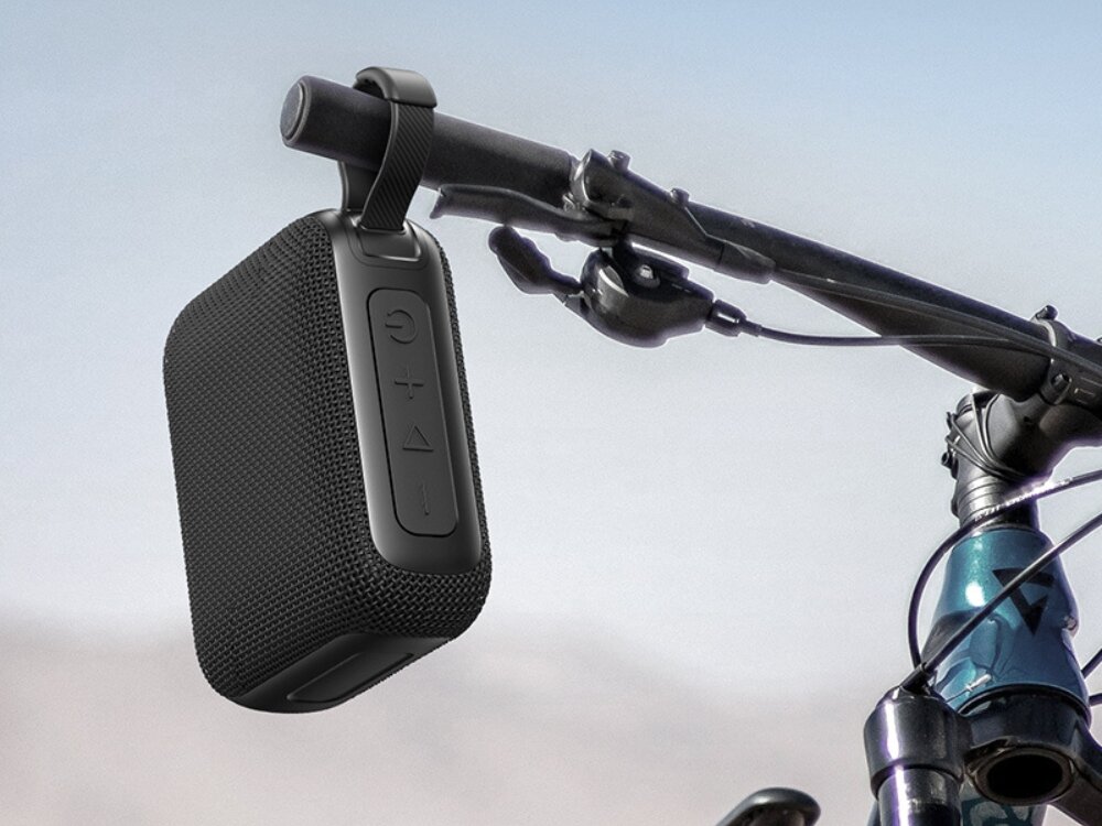 Głośnik mobilny USAMS US-YX015, wymiary, pasek, głośnik mobilny zaczepiony na kierownicy roweru kompaktowy głośnik przemyślana forma praktyczny pasek muzyka