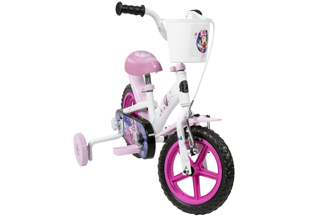 Rower dziecięcy HUFFY Disney Myszka Minnie 12 cali Różowy Wzrost: 85-100 cm Wiek: 3-5 lat zbliżenie na przednie koło zdjęcie na białym tle koła z pianki EVA w rozmiarze 12 cali mocne obręcze z wysokiej jakości tworzywa sztucznego dobra przyczepność aluminiowe obręcze zachowanie regularnego kształtu kół stabilne trzymanie opony bezpieczna jazda błotniki elegancki osłaniają odzież wygląd regularne sprawdzanie ciśnienia powietrza wartość na bocznej części opony