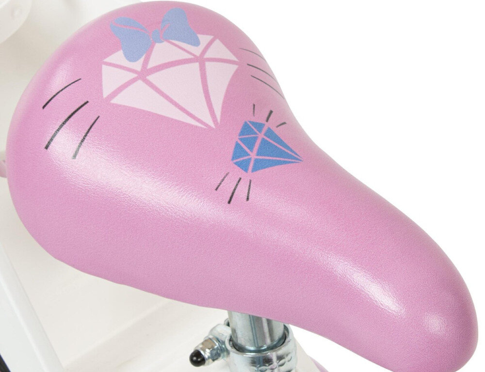 Rower dziecięcy HUFFY Disney Myszka Minnie 12 cali Różowy Wzrost: 85-100 cm Wiek: 3-5 lat zbliżenie na siodełko i bidon zdjęcie na białym tle bezpieczna i satysfakcjonująca aktywność wygodne siodełko pełen komfort podczas długiej jazdy bezpiecznie komfortowo
