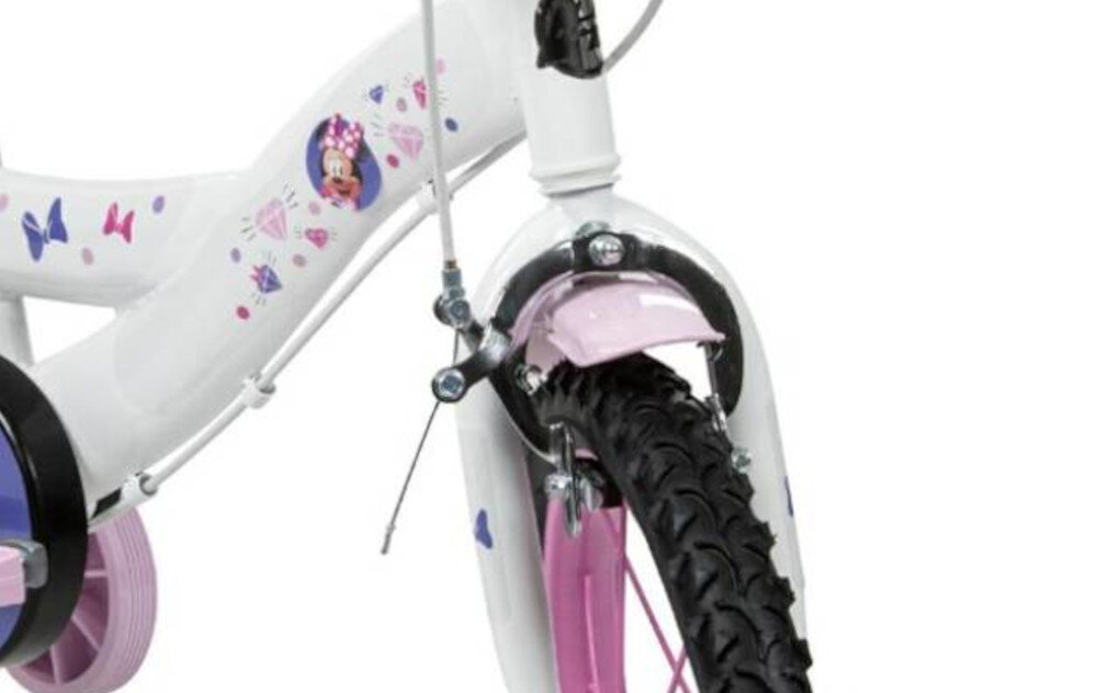 Rower dziecięcy HUFFY Disney Minnie 16 cali Biały Wzrost: 100-120 cm Wiek: 3-5 lat zbliżenie na przedni hamulec zdjęcie na białym tle podstawa bezpieczeństwa hamulec hamulec V-Brake typu Caliper lekki duża siła hamowania