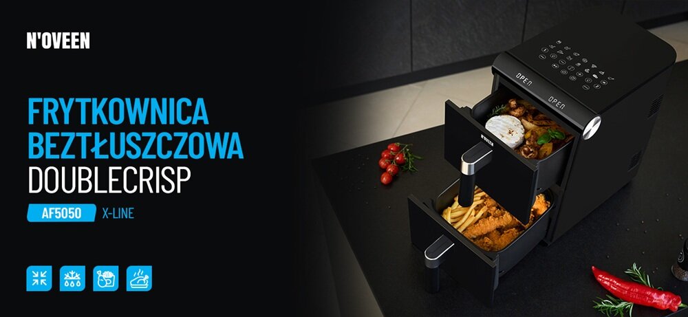Air Fryer Frytkownica beztłuszczowa NOVEEN AF5050 DoubleCrisp X-LINE kv początek opisu