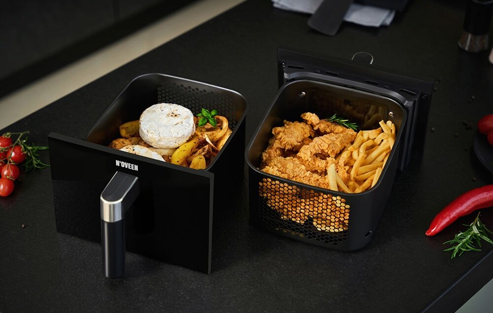 Air Fryer Frytkownica beztłuszczowa NOVEEN AF5050 DoubleCrisp X-LINE wbudowana cyrkulacja powietrza, mniejsza ilość tłuszczu, lżejsze jedzenie