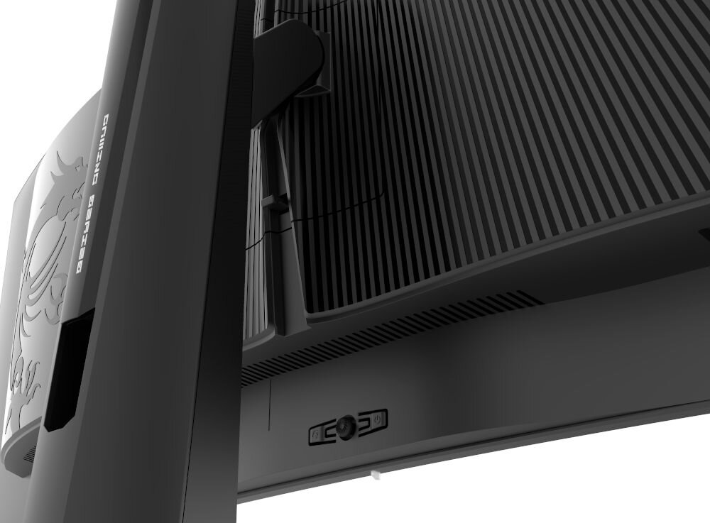 Monitor MSI MPG 491CQPX QD-OLED 49 cali 5120x1440px 240Hz 0.03 ms [GTG] Curved prezentacja joysticka z tyłu obudowy na białym tle 5-kierunkowy ergonomiczna obsługa