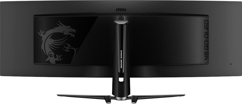Monitor MSI MPG 491CQPX QD-OLED 49 cali 5120x1440px 240Hz 0.03 ms [GTG] Curved prezentacja tylnej obudowy monitora regulacja kąta nachylenia ekranu od -5° do 20° dostosowanie do indywidualnych preferencji standard VESA 100 mm montaż na uchwytach ściennych lub ramionach