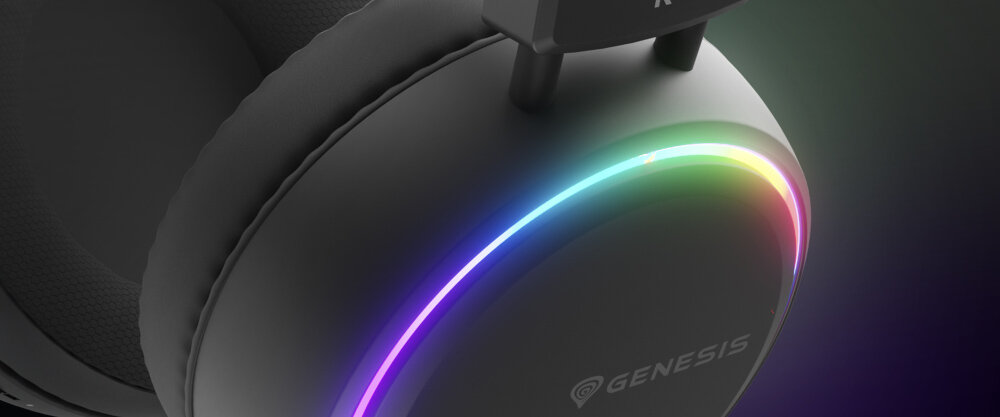 Słuchawki GENESIS Neon 613 G2 - Eleganckie podświetlenie, design, podświetlenie, kadr na podświetlaną muszlę słuchawek