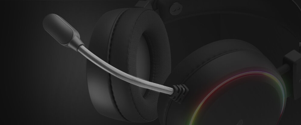 Słuchawki GENESIS Neon 613 G2 - Swobodna komunikacja, Mikrofon pojemnościowy, mikrofon, słuchawki na czarnym tle