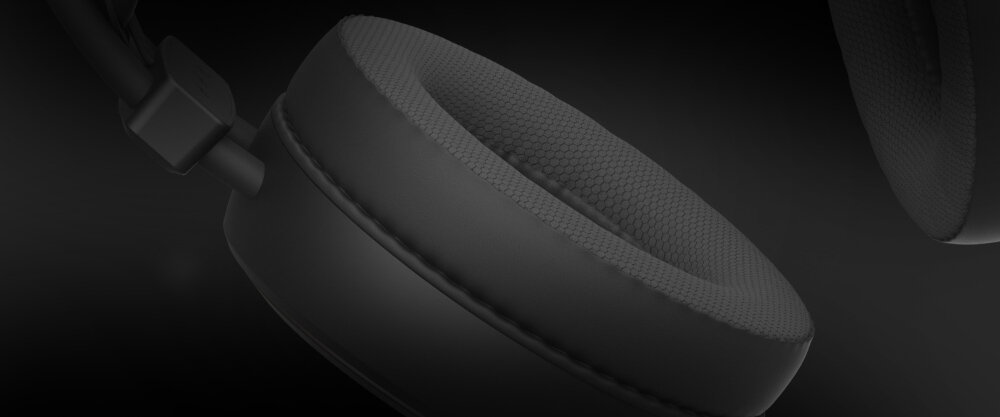 Słuchawki GENESIS Neon 613 G2 - Wygodne nauszniki, elastyczny pałąk, hybrydowe pady, wentylacja, kadr na nauszniki na czarnym tle