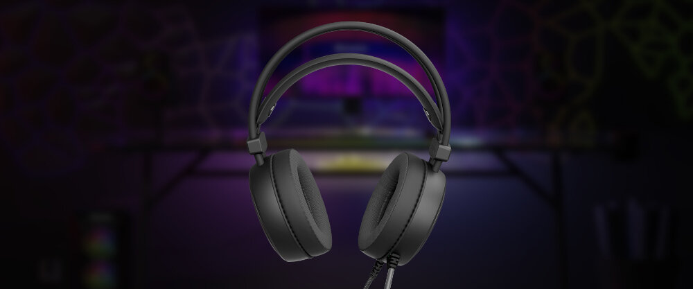 Słuchawki GENESIS Neon 613 G2 - Włącz się w rytm rozgrywki, 2,2-metrowy kabel, USB-A, słuchawki od frontu na ciemnym tle