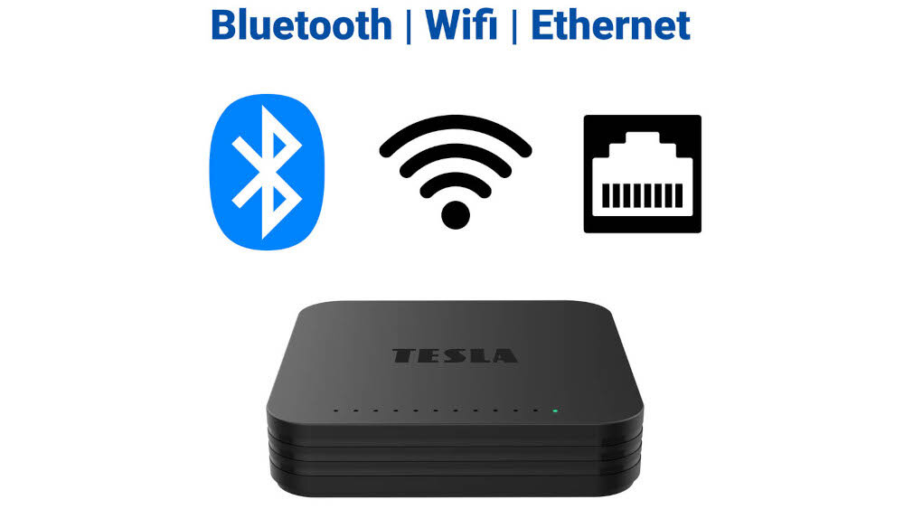 Odtwarzacz multimedialny 4K TESLA MediaBox XG500 centrum rozrywki Android TV Chromecast, Odtwarzacz od frontu na białym tle