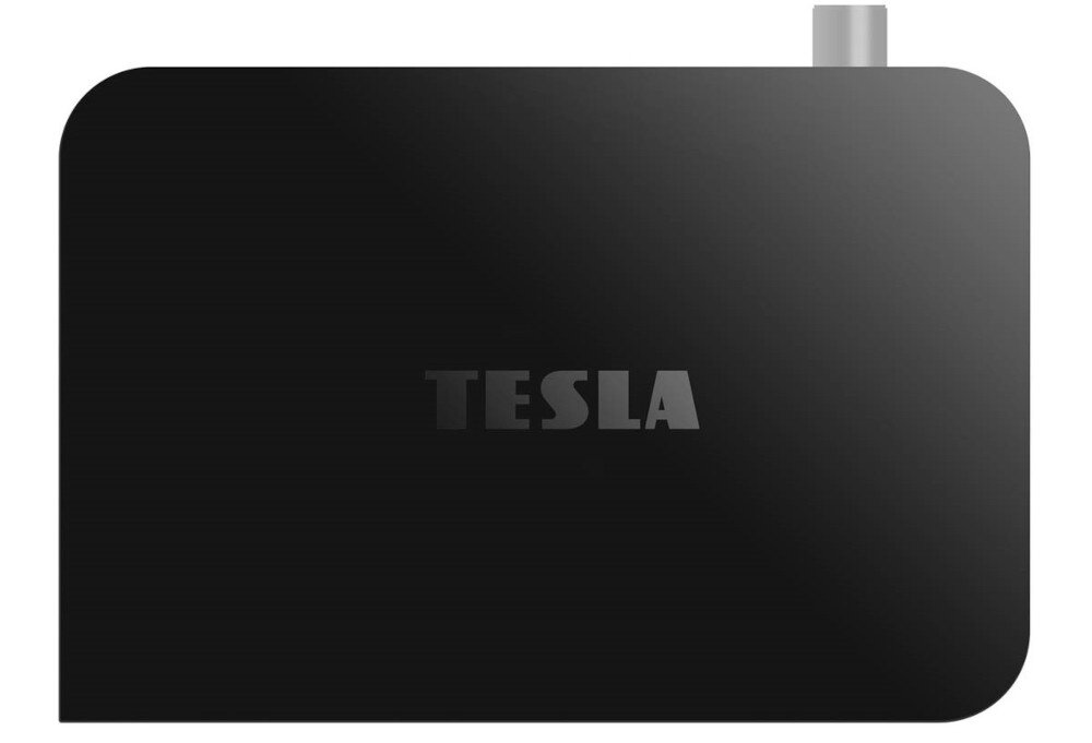 Odtwarzacz multimedialny 4K TESLA MediaBox XT850 z tunerem DVB-T2 HEVC do telewizji naziemnej, urządzenie od góry na białym tle