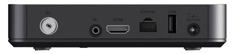 Odtwarzacz multimedialny 4K TESLA MediaBox XT850 z systemem Android TV i dostępem do aplikacji, urządzenie od tyłu na białym tle