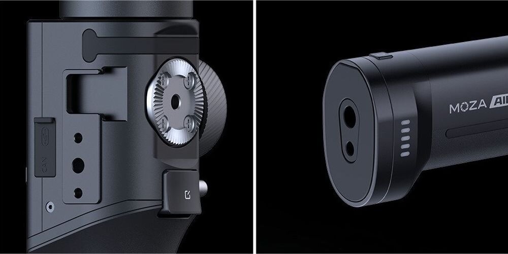 Gimbal ręczny MOZA Air 2S fotografia stabilizacja nagrywanie żyroskop uchwyt zasilanie ładowanie bateria tryby przyciski złącza porty kompatybilność udźwig wykonanie pojemność