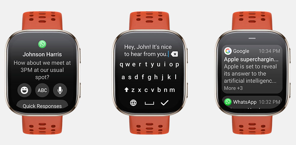 Smartwatch AMAZFIT Bip 6 ekrany wizualizujące funkcje kontrola głosowa odpowiedzi na wiadomości centrum powiadomień