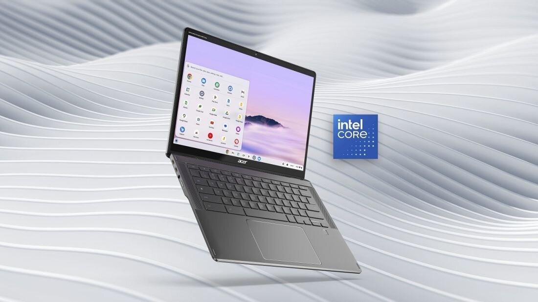 Laptop Acer Chromebook Plus Spin 514 z logiem Intel Core obok. - procesor Intel Core, Intel Iris Xe Graphics, RAM LPDDR5X, dysk SSD