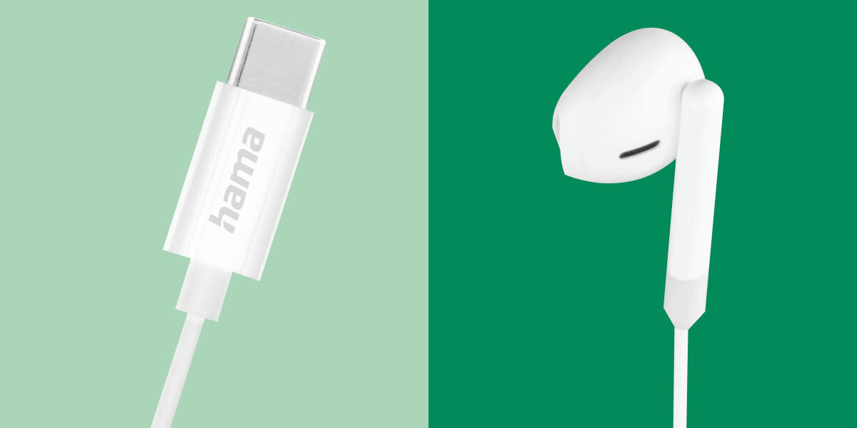 Słuchawki douszne HAMA Season II - Szybkość i kompatybilność, usb-c, Bluetooth, słuchawki z końcówką USB-C na zielonym tle