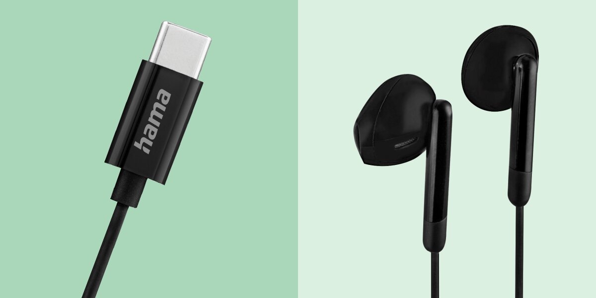 Słuchawki douszne HAMA Season II - Szybkość i kompatybilność, usb-c, Bluetooth, słuchawki z końcówką USB-C na zielonym tle
