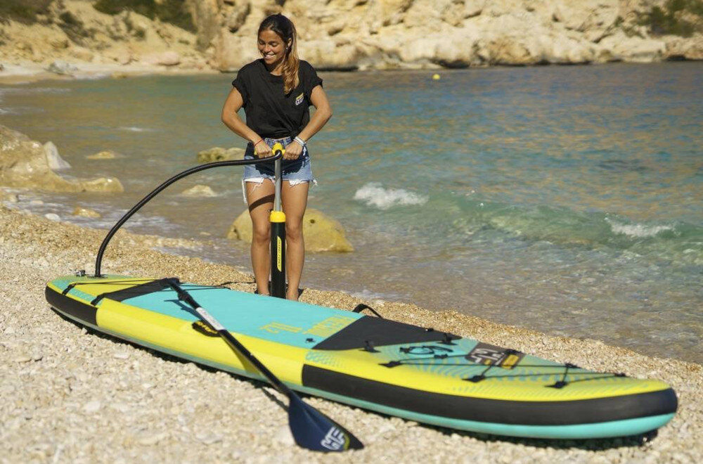 Deska SUP BESTWAY Hydro Force Freesoul 2w1 Set 73142 340 x 89 x 15 cm brzeg akwenu wodnego osoba pompuje deskę na plaży Podwójna pompka ręczna Maksymalne ciśnienie wynoszące do 15 psi zestaw naprawczy