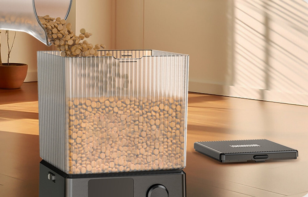 Dozownik karmy automatyczny ONEISALL PFD 002 Ochrona świeżości karmy w szczelną pokrywę i specjalny wirnik jakość pokarm zastosowaniu pochłaniacza wilgoci 