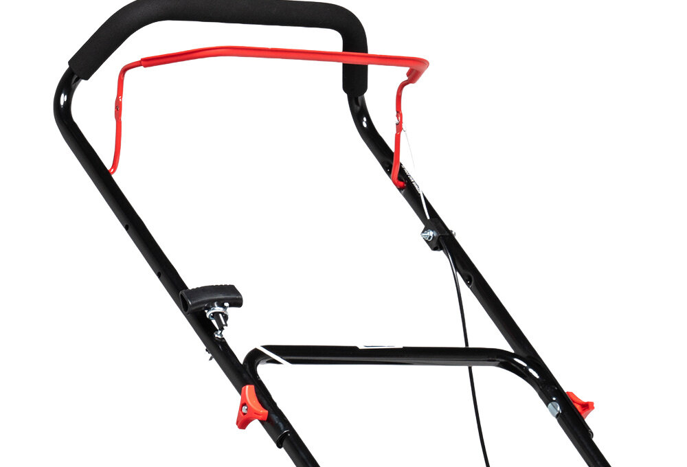 Kosiarka spalinowa NAC LP46-139-HS-SB 460 mm 2.3kW zbliżenie na uchwyt komfortowy uchwyt miękkie wykończenie pewny chwyt chroni dłonie przed odciskami i otarciami uchwyt można złożyć