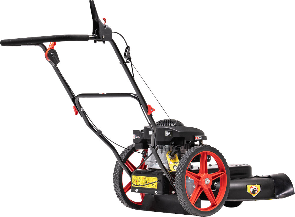 Kosiarka spalinowa NAC LP60-173-HW-2 Ducar DV170 600mm 2.75kW kosiarka na białym tle widoczna od tyłu pod skosem zbiornik paliwa o pojemności 1 litra pojemność zbiornika oleju 0,45 litra wspiera prawidłowe smarowanie silnika trwałość odporność na przeciążenia