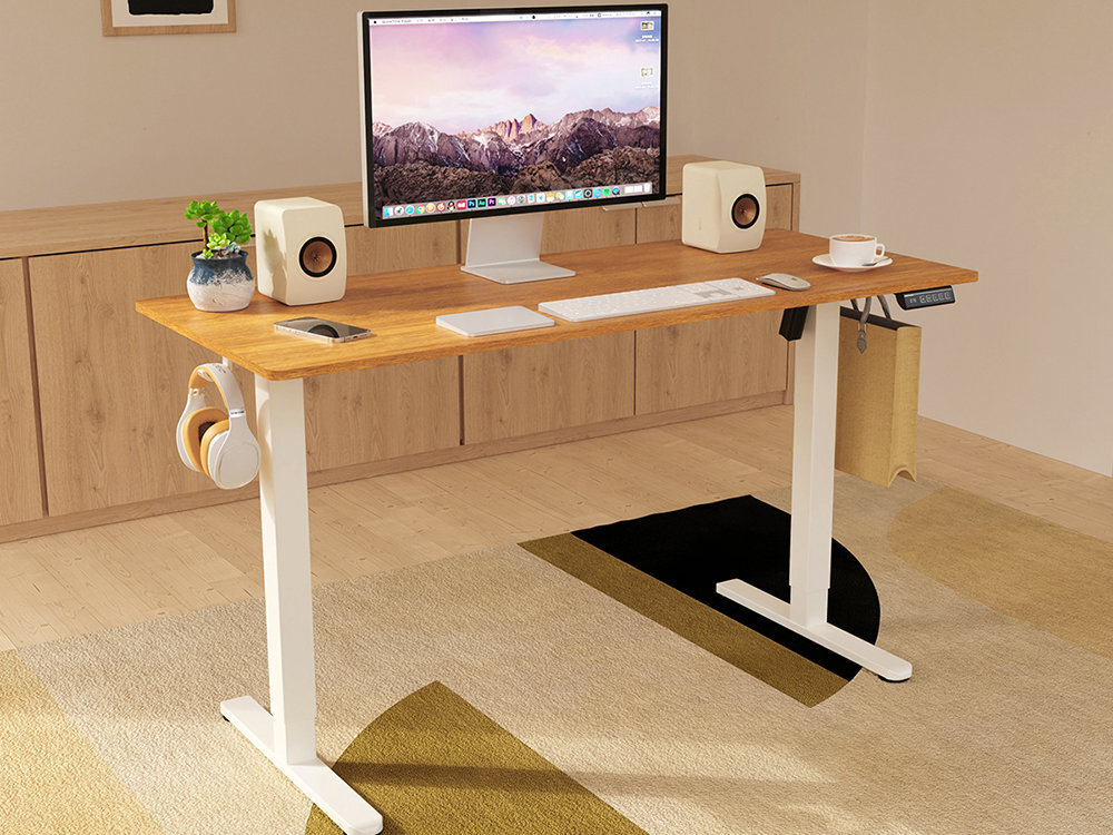 Biurko LVN SYSTEM Control Lite 140 LV1718 Biało-brązowy przestronny blat wymiary 140 cm x 60 cm komfortowa praca