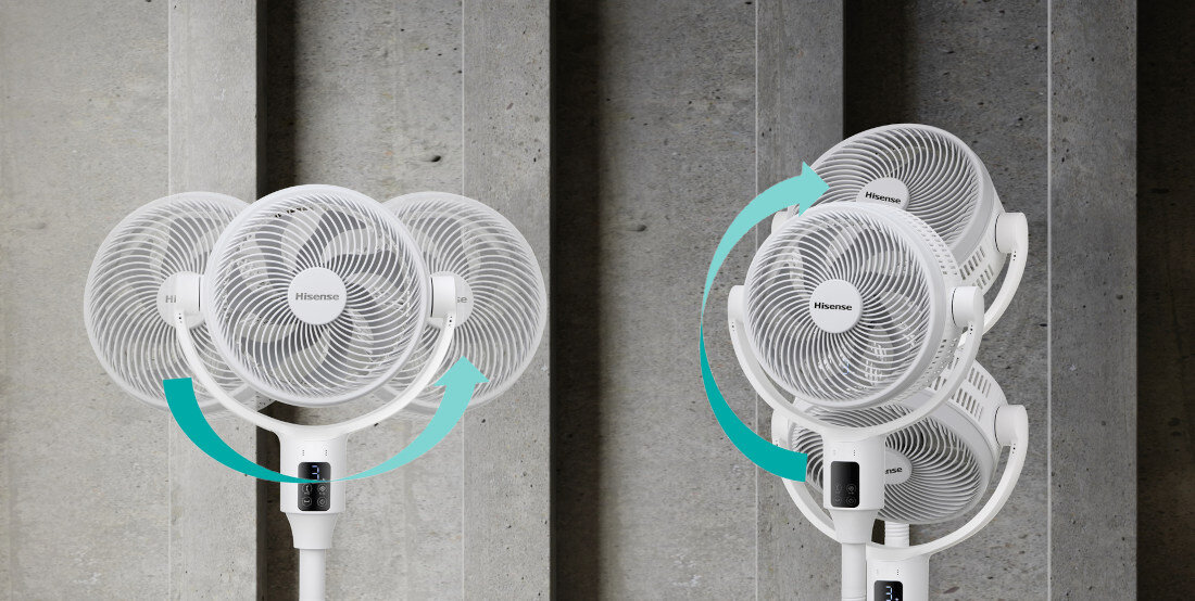 Wentylator HISENSE HCF1699DW Pełna elastyczność działania Zakres obrotu 0–360° równomierna cyrkulacja komfort chłodzenie