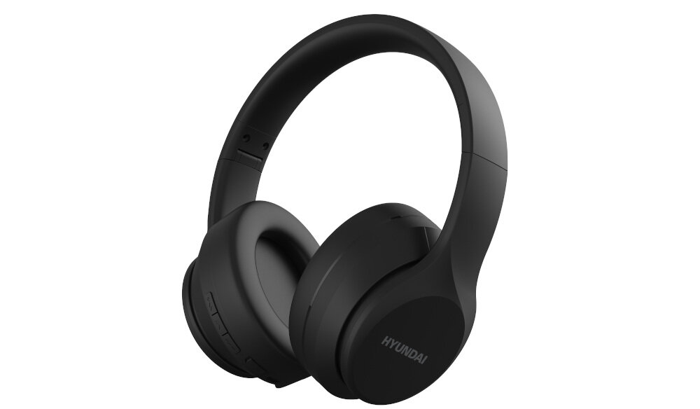 Słuchawki nauszne HYUNDAI HBTM45B brzmienie komfort mikrofon regulacja, słuchawki po skosie na białym tle