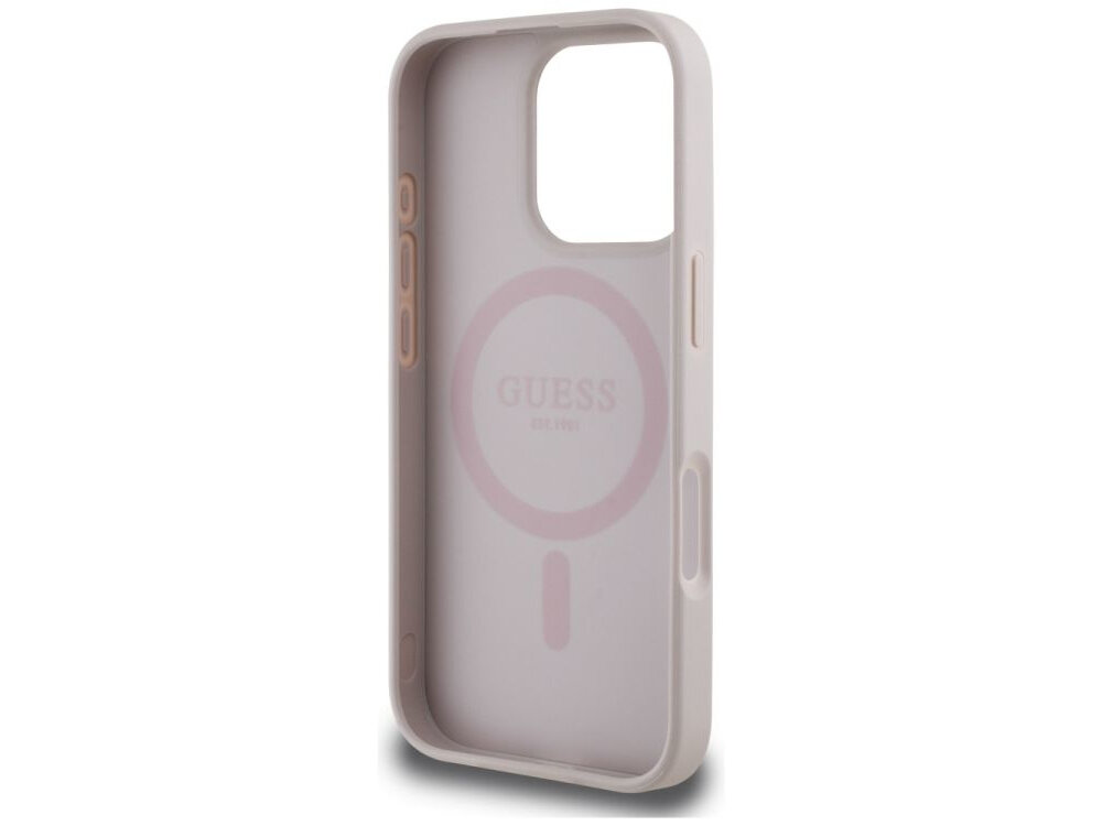 Etui GUESS 4G Circle Classic Logo MagSafe do Apple iPhone 16 Pro Różowy etui na białym tle magnetyczny pierścień, magsafe, ładowanie