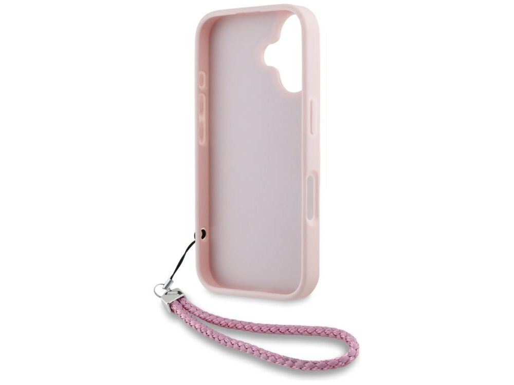 Etui KARL LAGERFELD Quilted Initial Logo & Chain Strap do Apple iPhone 16 Różowy etui na białym tle smycz, wykonanie, łańcuszek