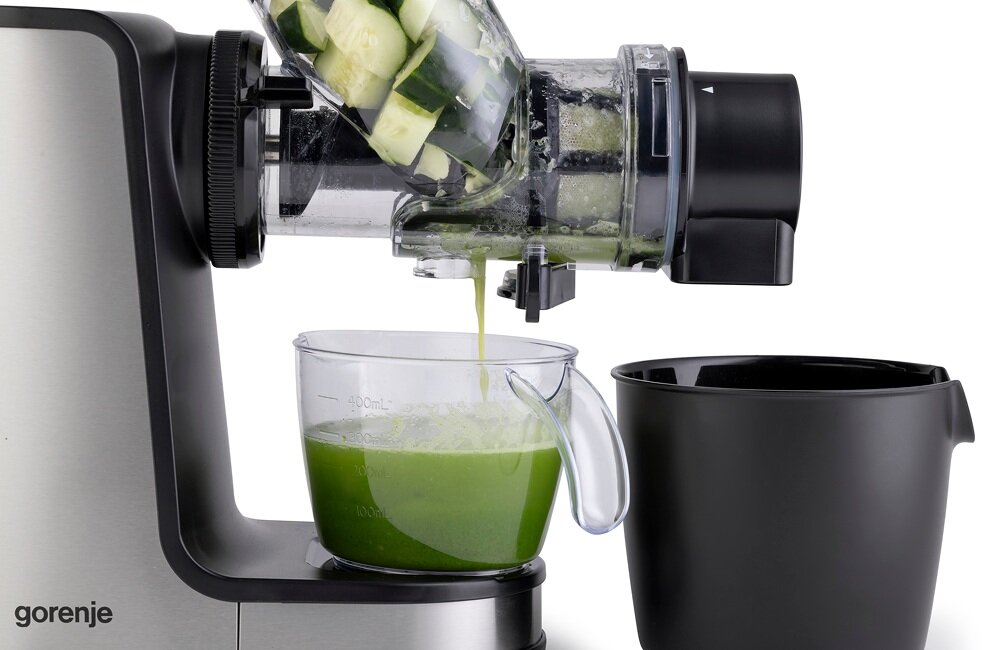Wyciskarka wolnoobrotowa GORENJE WJC200BE oddzielenie minimalnej ilości miąższu, zachowanie wartości odżywczych, technologia tłoczenia na zimno, świeże soki