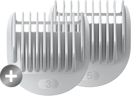Dwie szare nasadki grzebieniowe o długości strzyżenia 3 mm oraz 5 mm.