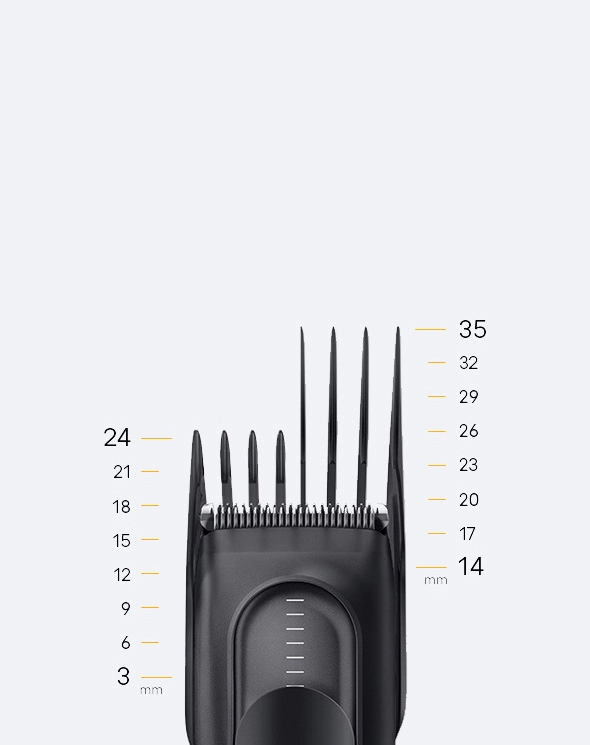 Maszynka do strzyżenia włosów Braun Series 5 z bliskiej perspektywy, pokazując ustawienia długości.