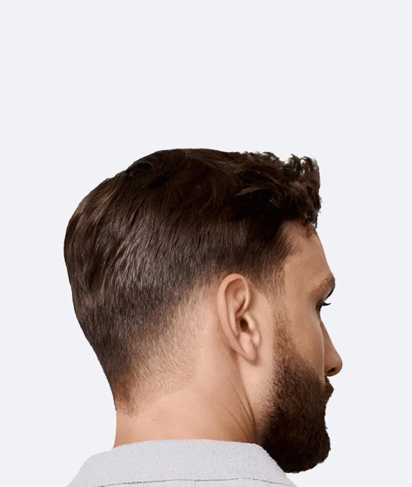 Glowa mezczyzny z efektem po strzyżeniu zaznaczając kontury i krawędzie.