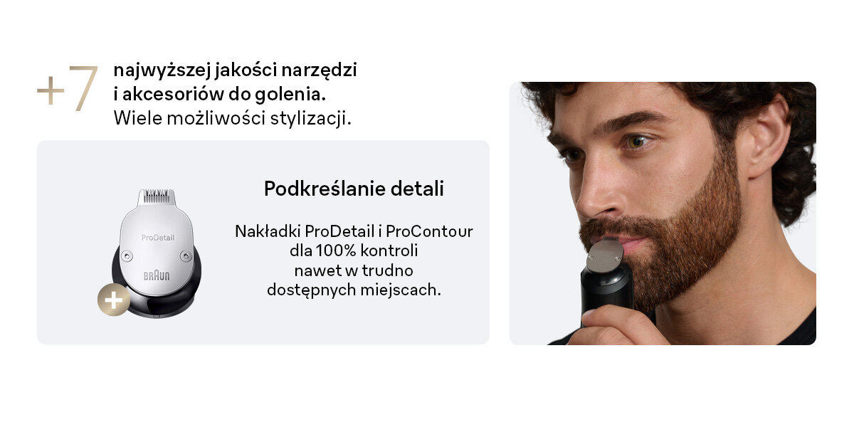 Trymer BRAUN Seria 9 BT9520 plus 7 najwyższej jakości narzędzi i akcesoriów do golenia wiele możliwości stylizacji podkreślenie detali nakłądki pro contour dla 100% kontroli nawet w trudno dostępnych miejscach