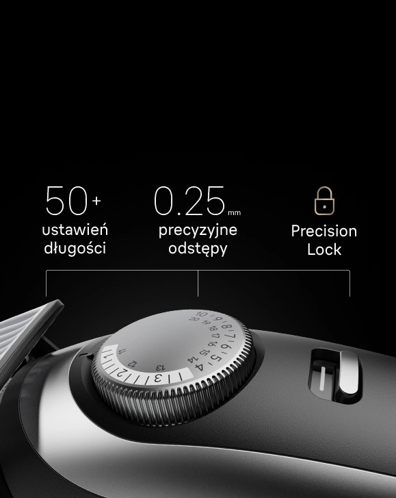 Pokrętło regulacji, 50+ ustawień długości co 0,25 mm oraz funkcja blokady Precision Lock.